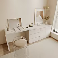White Modern Dressing Table With Mirror Drawers Chair Cosmetics And Decor Items