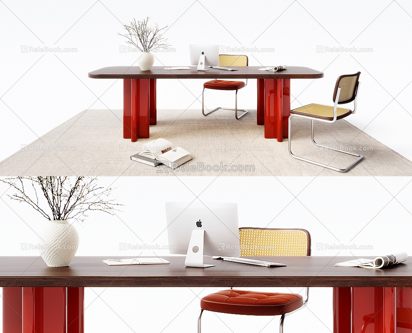 Modern Desk and Chair Combination Desk and Chair Desk Vase 3d model