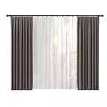 Double Layer Dark Brown Curtains With White Sheer Panels And Black Curtain Rod