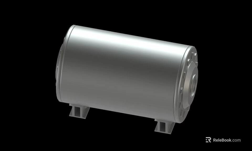 Silver Cylindrical Industrial Device With Metal Casing And Support Brackets 3d model