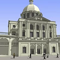 Classical European Architecture With Dome Arched Windows Columns And Plaza With People