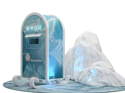 Polar Mailbox Photo Check In Spot With Iceberg Sled And Blue Illuminated Design 3d model