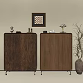 Modern Wooden Entryway Cabinet And Sideboard With Decorative Painting Vase Dry Branches And Drawer Design