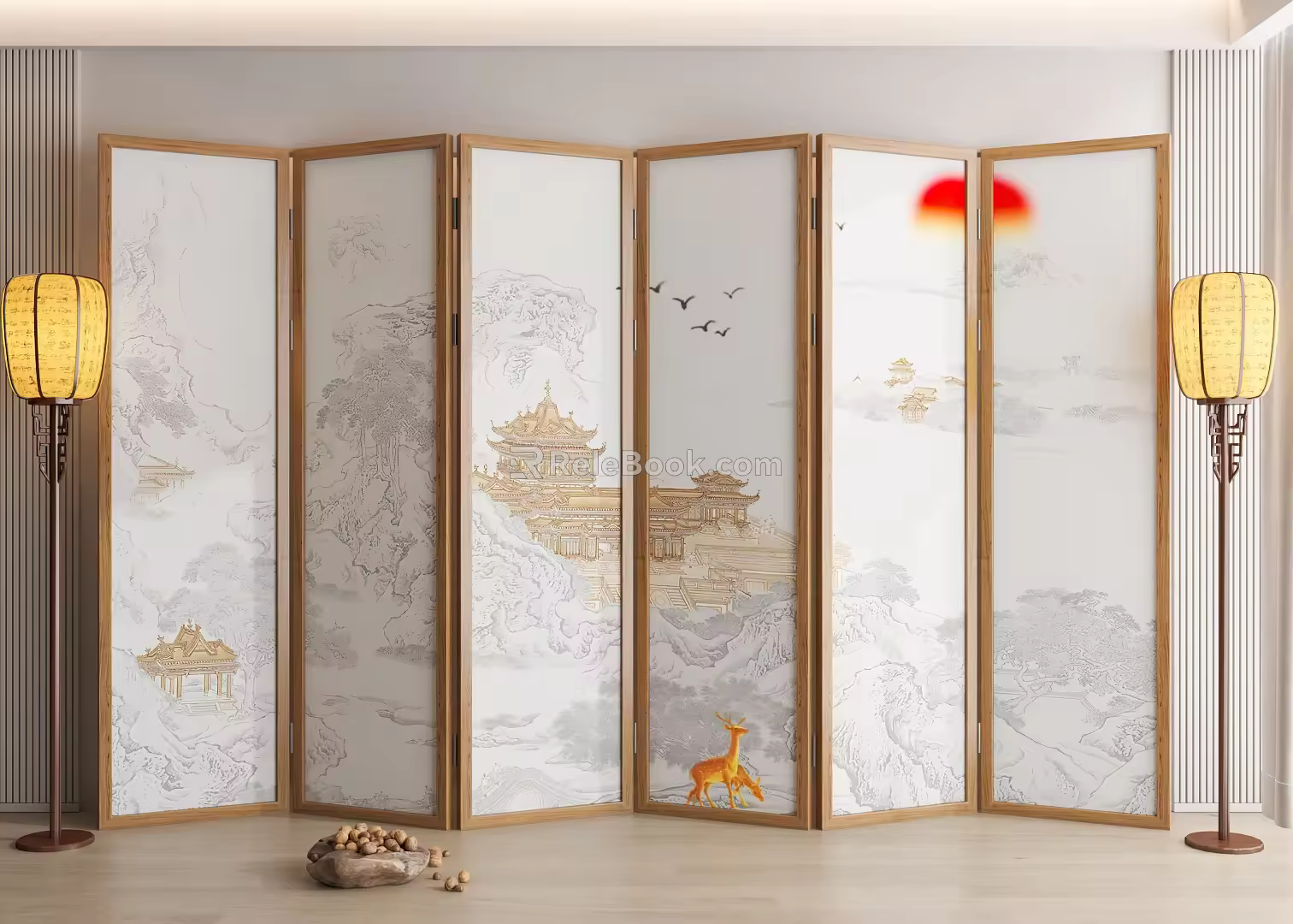 Chinese Folding Screen Partition Landscape Partition Wooden Partition Study Screen 3d model