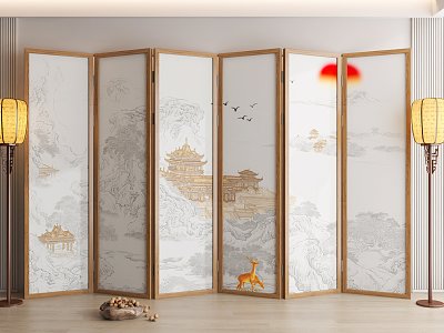 Chinese Folding Screen Partition Landscape Partition Wooden Partition Study Screen model