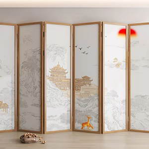 Chinese Folding Screen Partition Landscape Partition Wooden Partition Study Screen 3d model
