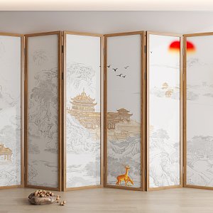 Chinese Folding Screen Partition Landscape Partition Wooden Partition Study Screen 3d model