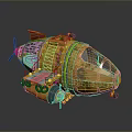 Yellow Mechanical Vehicle 3D Model With Transparent Cockpit Red Details And Metal Ladder