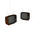 Two Vintage Televisions with Wooden Cases and Antennas on White Background