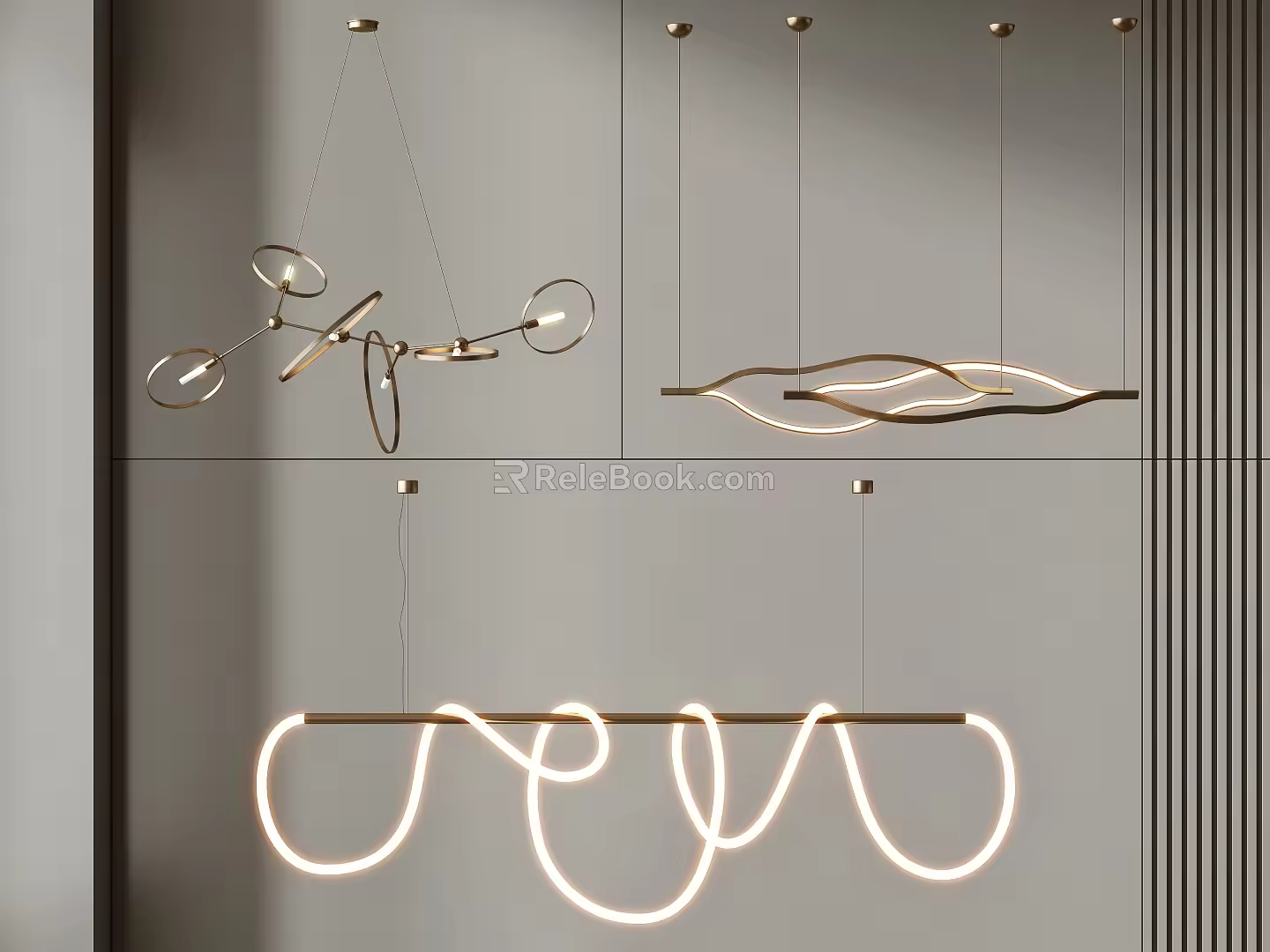Linear metal chandelier 3d model