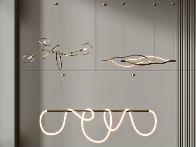 Contemporary Pendant Lighting With Unique Curved Shapes And Metal Frames For Modern Interior 3d model