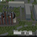 Industrial Factory Aerial View With Tall Structures Green Lawns Trees And Roads