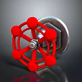 Red Metal Wheel Shaped Object With Circular Knobs And Reflective Surface 3d model