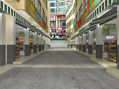 Indoor Commercial Street With Colorful Signs And Shops On Both Sides Corridor 3d model