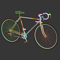 Silver Bicycle with Red Yellow Stripes on Frame Black Seat Handlebars and Wheels