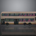 Light Pink Double Decker Bus With Orange Stripe Two Levels Windows And Smooth Surface Reflection