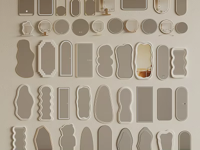 Collection of Mirrors with Various Shapes and Sizes Neatly Arranged on the Wall 3d model