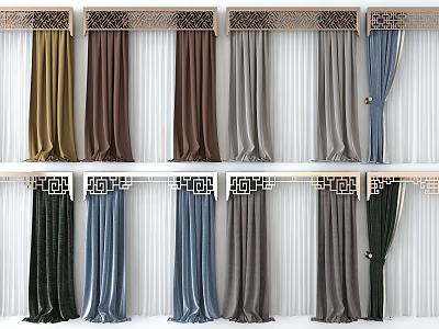 Elegant Curtains With Assorted Colors And Ornamental Top Design For Home Decor 3d model