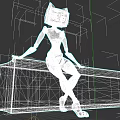 Game Movie Robot Character With Cat Ear Head Sitting on White Platform