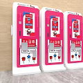 Three Pink And White Commercial Self Service Kiosks With Touch Screen For Business Use