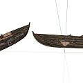 Two Traditional Wooden Boats with Handcrafted Hull and Natural Wood Texture