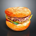 Golden Crusty Bun Hamburger With Juicy Beef Patty Cheese Lettuce And Tomato On Reflective Surface