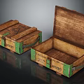 Vintage Wooden Boxes With Green Edges NESCO Label And Metal Handles Open Closed