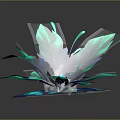 Vibrant Plant with Blue Green Feathery Leaves and Central Blue Bloom Glowing in Dark Background