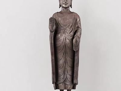 Standing Buddha Sculpture In Bronze With Intricate Carved Robes And Hand Gesture 3d model