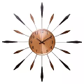 Modern Wooden Wall Clock with Radial Metal Accents Brown Dial and White Numbers