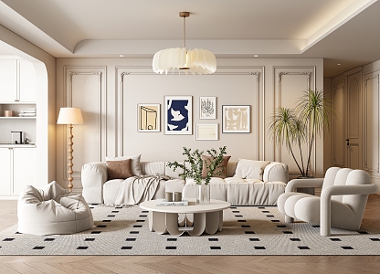 Cream Living Room French Living Room 3d model