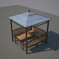 Wooden Gazebo With Glass Roof Metal Frame And Outdoor Seating Area