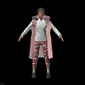 3D Render Character Wearing Pink Feather Decorated Coat White Top Strapped Pants And Silver Boots
