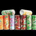 Various Colorful Canned Beverages With Assorted Flavors And Vibrant Designs