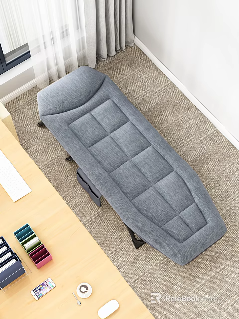 Gray Fabric Bench With Quilted Design In Indoor Setting On Carpet 3d model