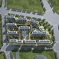 Aerial Planning of Modern Residential Complex With Green Spaces and Central Pool