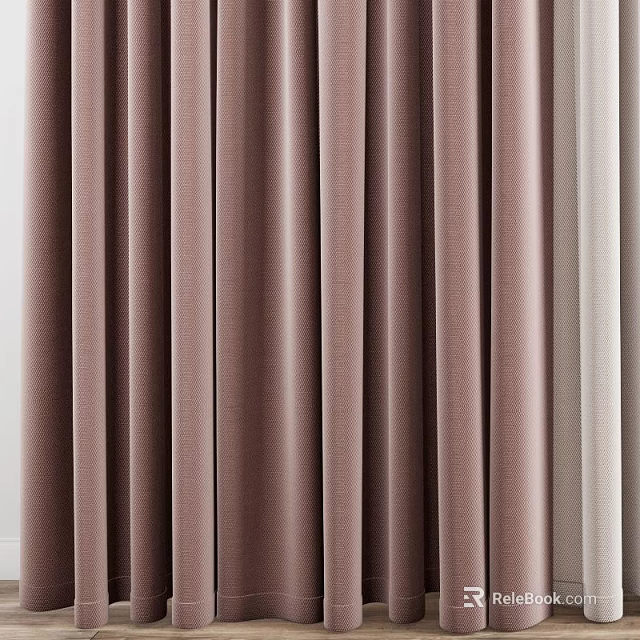Textured Brown And Beige Curtains For Modern Living Room Window Decor 3d model 