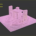 Scenic Architectural Model With Water Feature Tall Columns Greenery And Decorative Top