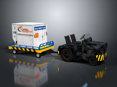 Black Forklift Transporting Cargo Security Container With Yellow Black Stripes 3d model
