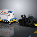 Black Forklift Transporting Cargo Security Container With Yellow Black Stripes 3d model