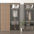 Modern Wardrobe With Sliding Glass Doors Clothing Racks Shelves And Potted Plant