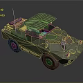 Green Armored Military Vehicle With Open Top Antenna And Large Wheels