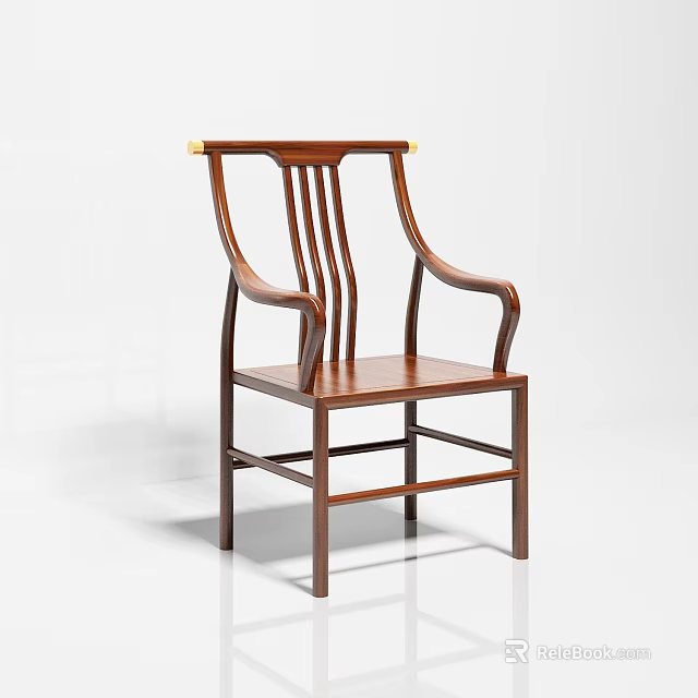 Wooden Leisure Chair With Slatted Back Curved Arms And Gold Accents Traditional Design 3d model 
