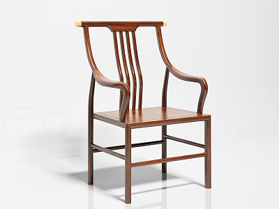 Wooden Leisure Chair With Slatted Back Curved Arms And Gold Accents Traditional Design 3d model
