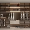 Modern Minimalist Wardrobe Interior Design With Slatted Doors Open Shelves And Hanging Rods