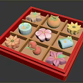 Assorted Colorful Traditional Japanese Sweets in Red Box with Flower Fruit Shapes