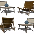 Modern Lounge Chairs With Wooden Frame Woven And Leather Design And Blue Decorative Ball