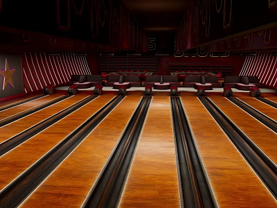 Indoor Bowling Lanes With Wooden Surfaces And Seating Areas For Sports Fitness Activity 3d model