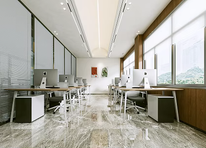 Integrated Office Desk Ceiling Glass Partition 3d model