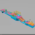 Colorful Kids Playground Structure With Slide Climbing Platform And Yellow Blue Pink Elements 3d model